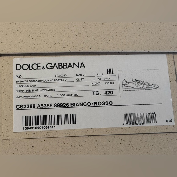 Dolce & Gabbana DG Logo Low-Top Sneaker | White Blue Red | TG 42 (US 9) - Picture 10 of 11